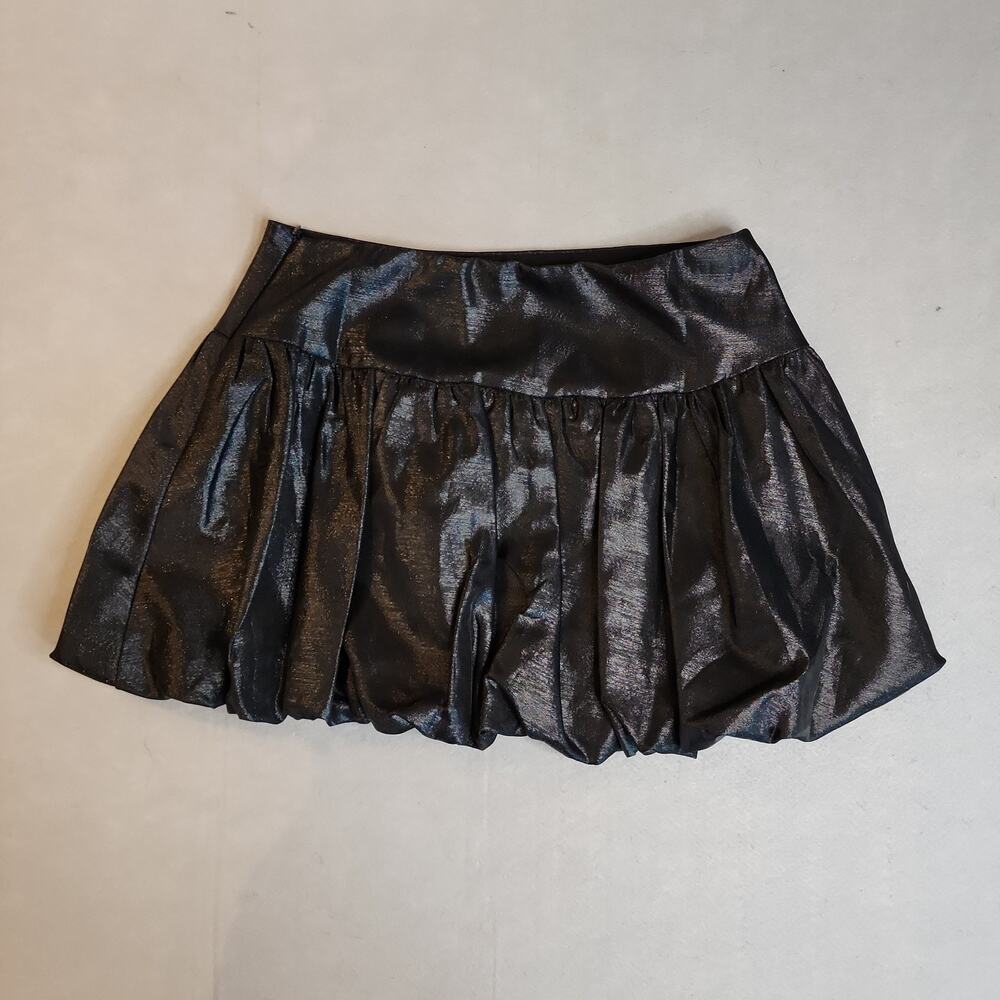 NWT NIA Sm Black Bubble Hem Micro Mini Skirt Y2K Whimsigoth Goth Balloon Shiny